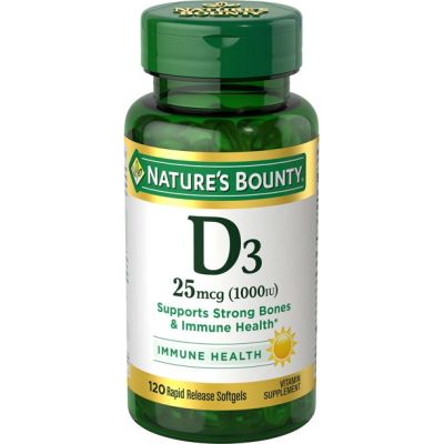 VITAMINE D3 by Nature’s Bounty pour un soutien immunitaire. La vitamine D | SANTÉ DES OS | 1000 UI, 120 gélules