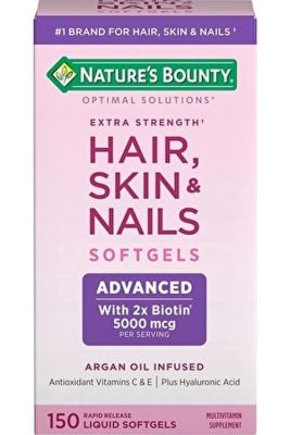 Cheveux extra-forts Peau et ongles | Vitamines de Nature's Bounty Optimal Solutions, avec biotine et vitamine B, soutient la santé de la peau et des cheveux, 150 unités