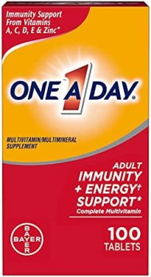 One A Day Immunity + Energy Support, Supplément complet de multivitamines pour adultes avec vitamines A, C, D, E et zinc pour le soutien immunitaire et les vitamines B, 100 pièces