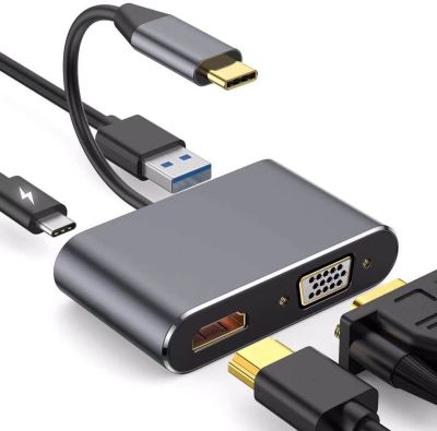 Adaptateur USB C vers HDMI VGA 4 en 1 | avec port de livraison de charge 4K HDMI, VGA, USB 3.0 et USB C