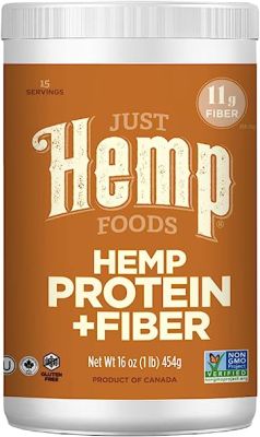 Just Hemp Foods Poudre de protéines de chanvre plus fibre, non OGM vérifié avec 11 g de protéines et 11 g de fibres par portion, 16 oz