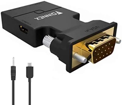 Convertisseur adaptateur VGA vers HDMI avec audio, (sortie source VGA PC vers TV/moniteur avec connecteur HDMI), FOINNEX adaptateur de dongle vidéo HDMI 1080p actif mâle en femelle pour ordinateur, ordinateur portable, projecteur