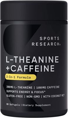 Supplément de L-théanine 2 en 1 avec caféine et huile MCT de noix de coco biologiques