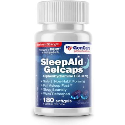 GenCare - Pilules d'aide au sommeil nocturne pour adultes | diphenhydramine 50 mg (180 gélules)
