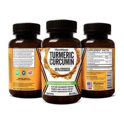 Tumerique Curcumin with BioPerine Black Pepper & 95% Curcuminoids, 1965mg, Efficace pour les douleurs articulaires & Traitement Inflammatoire, 90 Capsules  