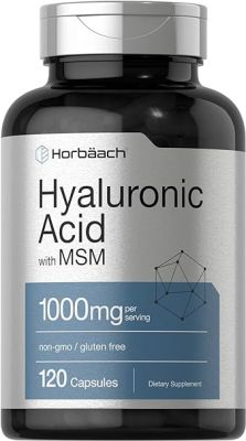 Acide hyaluronique avec MSM |1000 mg |120 Gélules | Supplément sans OGM et sans gluten Formule biodisponible par Horbaach