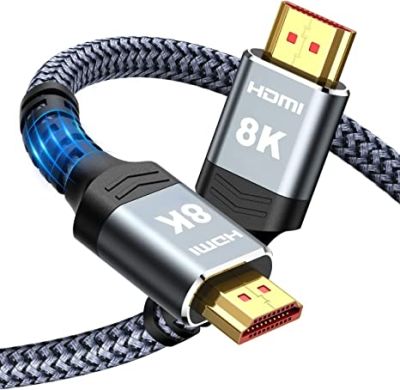Câble HDMI 8K Court 1,5FT/0,5M 48Gbps, Cordon Tressé HDMI Ultra Haute Vitesse Highwings-4K@120Hz, 8K@60Hz,eARC,DTS-HD,Compatible Couleur 12 Bits pour PS5,Moniteur,PC et Plus