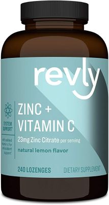 Revly Zinc+ Vitamine C, pastilles à saveur naturelle de citron, 240 Capsules