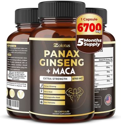 5 en 1 Panax Ginseng + Maca, 5 mois d'approvisionnement, 6700 mg par capsule avec Ashwagandha, Tribulus Terrestris, Saw Palmetto, Boost Energy, Endurance, Force puissante, Supplément d'endurance, Soutien de l'humeur