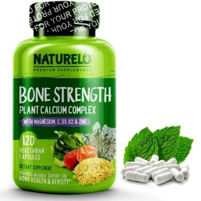 NATURELO Bone Strength|SANTE DES OS - Calcium, magnésium, potassium, vitamine D3, VIT C, K2 - OGM, soja, sans gluten - Meilleur complément alimentaire complet pour la santé des os - 120 capsules