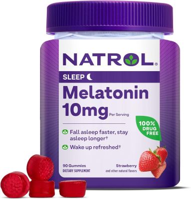 Natrol Melatonin 10mg, Complément Alimentaire pour un Sommeil Repos|Gommes de Sommeil pour Adultes, 90 Gommiers