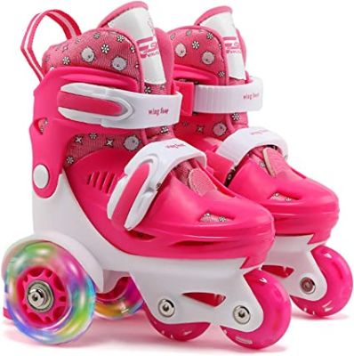 JOUET ENFANT|Patins à roulettes Roller Quad réglable pour Enfant et Adolescent|pointure 31-34 couleur rose