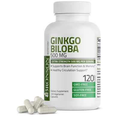 Bronson Ginkgo Biloba 500 mg Extra Fort Soutient la fonction cérébrale et le soutien de la mémoire, 120 capsules