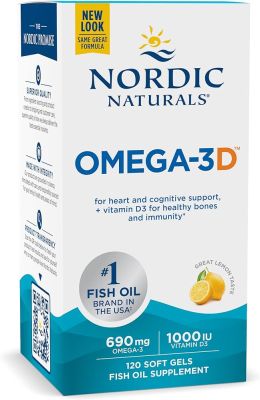 Nordic Naturals Omega-3D saveur citron 60 Gelules 690 mg d'oméga-3 + 1000 UI de vitamine D3 huile de poisson EPA et DHA