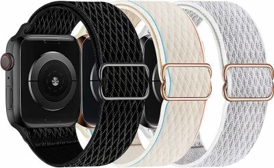 BRACELET Nylon  Compatible Apple Watch 45mm 41mm 44mm 40mm 42mm 38mm | Réglable Tressé  | Sport Elastics Femmes Homme | iWatch Series 7/6/5/4/3/2/1 SE, 3 Pack T 42