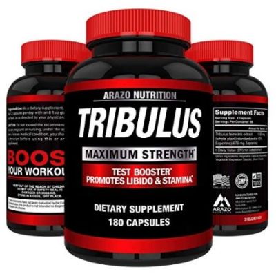 Tribulus Terrestris Extract  - Testosterone Booster with Estrogen Blocker - 45% Steroidal Saponins 1500mg - Arazo Nutrition USA - 180 Capsules