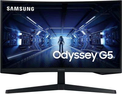 SAMSUNG Odyssey G5 Series 27 pouces WQHD (2560x1440) Moniteur de jeu, 144 Hz, incurvé, 1 ms, HDMI, Display Port, FreeSync Premium
