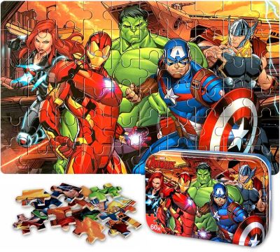 Jeu de puzzle Disney Avengers Superhero dans une boîte en métal 60 pièces pour 4 à 8 ans 