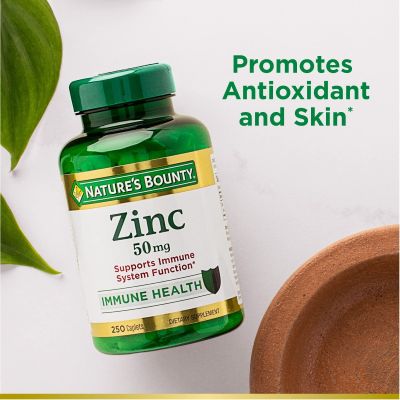 COMPLEMENT ALIMENTAIRE | ZINC NATURE'S BOUNTY -50 mg, soutien immunitaire et supplément antioxydant, favorise la santé de la peau 250 caplets