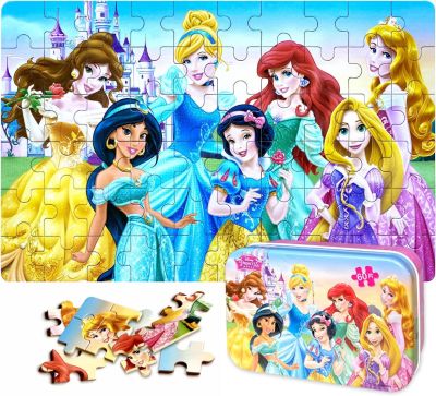 Disney Princess Puzzles dans une boîte en métal 60 pièces pour les enfants de 4 à 8 ans