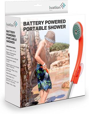Douche d'extérieur portable Ivation alimentée par batterie |Pommeau de douche de camping compact et rechargeable 