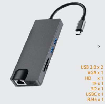 HUB USB C to HDMI 8 EN 1 - HDTV - VGA - USB 3.0 SD - TF READER