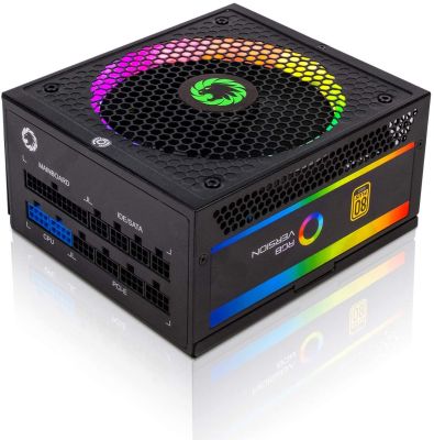 ALIMENTATION PC 850 WATTS  RGB| Power Supply 850W Fully Modular 80+ Gold Certified with Addressable RGB Light - Vairous Color Button, GAMEMAX RGB850-Rainbow