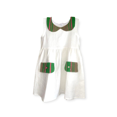 Robe pour fillette en lin_pagne_blanc | Disponible en 24 mois ou 2ans