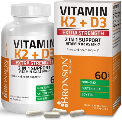 Bronson Vitamine K2 (MK7) avec supplément D3 extra fort Santé des os et du cœur | 60 gélules