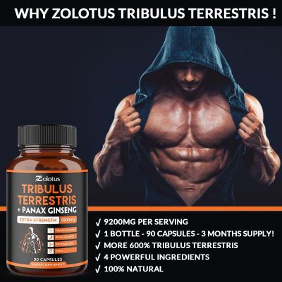 Tribulus Terrestris + Panax Ginseng, 9200 mg par capsule, 3 mois d'approvisionnement, puissance maximale avec Ashwagndha, Panax Ginseng, boost d'énergie, d'humeur, d'endurance et de performance, pour hommes et femmes